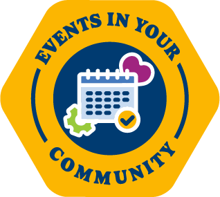 A yellow icon that says, "Events in Your Community Relief" and features a calendar