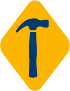 A yellow icon of a hammer