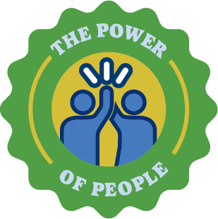 A green icon that says, "The Power of People" and features two people high-fiving each other