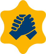 A yellow icon of two hands clasped together