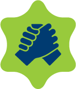 A green icon of two hands clasped together