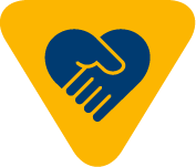 A yellow triangular icon of hands holding each other