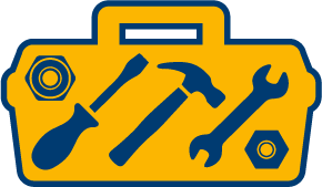 A yellow icon of a tool box filled with tools on the inside