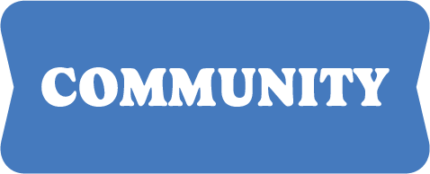 A blue icon that says, "Community"