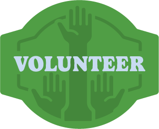 A green icon that says, "Volunteer"