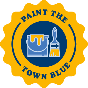 A yellow icon that says, "Paint the Town Blue" and features a paint brush and paint can