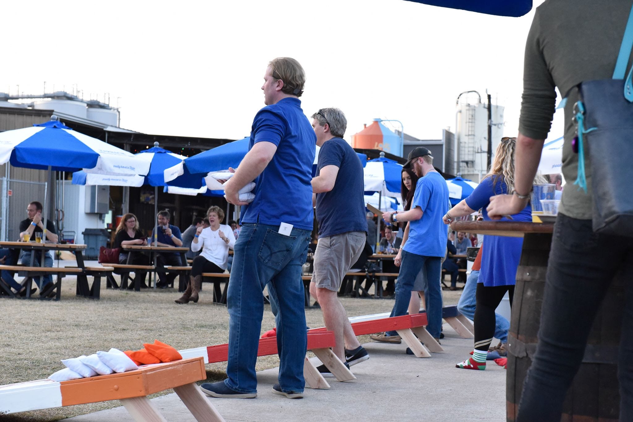 Houston ToolBank volunteers playing cornhole